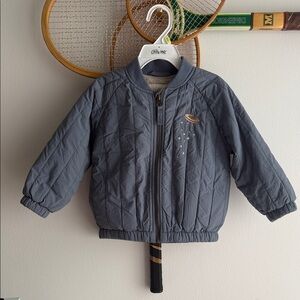 Little Me Gray-Blue Quilted Kids' Puffer Jacket with Space Patch